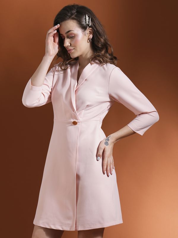 Globus Women Pink Lapel Collar Over Lap Sheath Workwear Blazer Dress