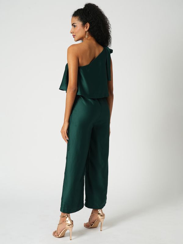 Globus Women Green One Shoulder Tie-Up Party Jumpsuit