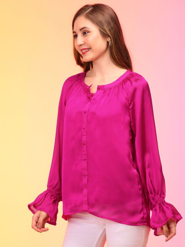 Globus Women Pink Reglan Sleeve Party Top