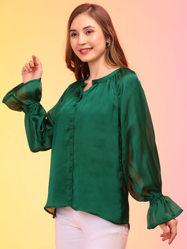 Globus Women Green Reglan Sleeve Party Top