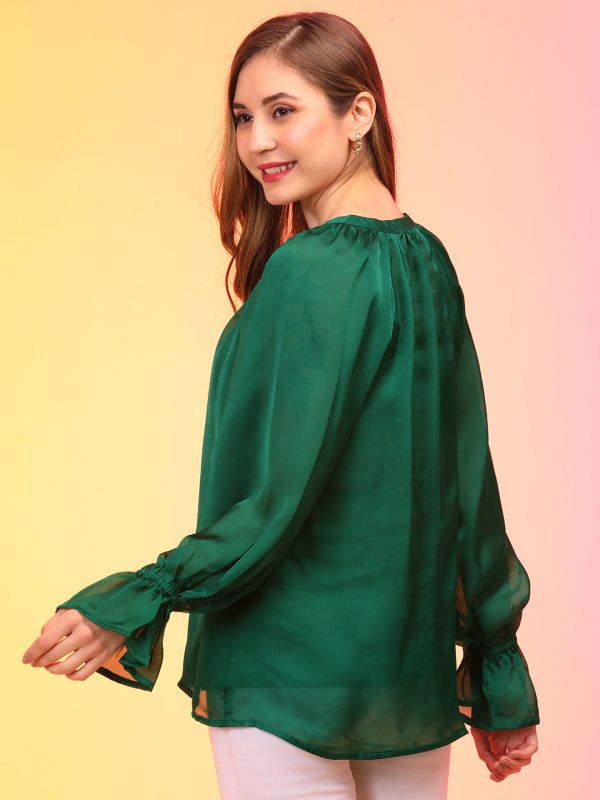 Globus Women Green Reglan Sleeve Party Top