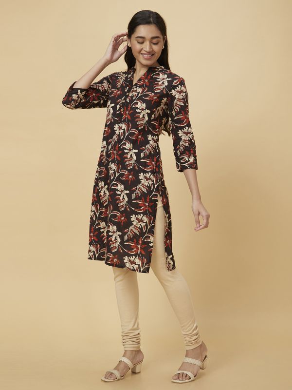 Globus Women Black Printed Straight Kurta