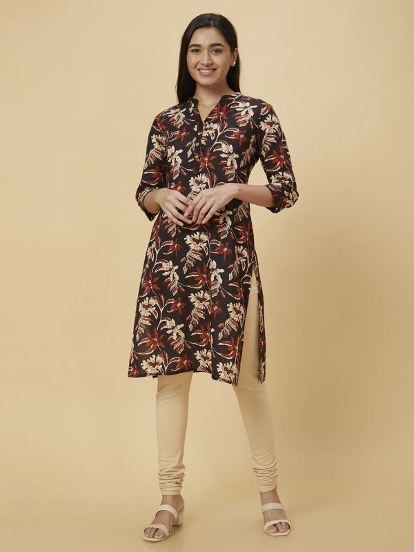 Globus Women Black Printed Straight Kurta