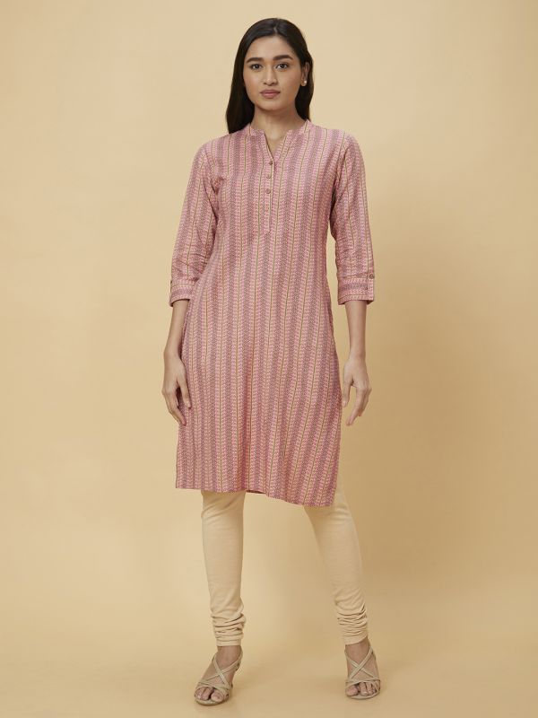 Globus Women Pink Printed Straight Kurta