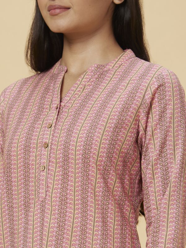 Globus Women Pink Printed Straight Kurta