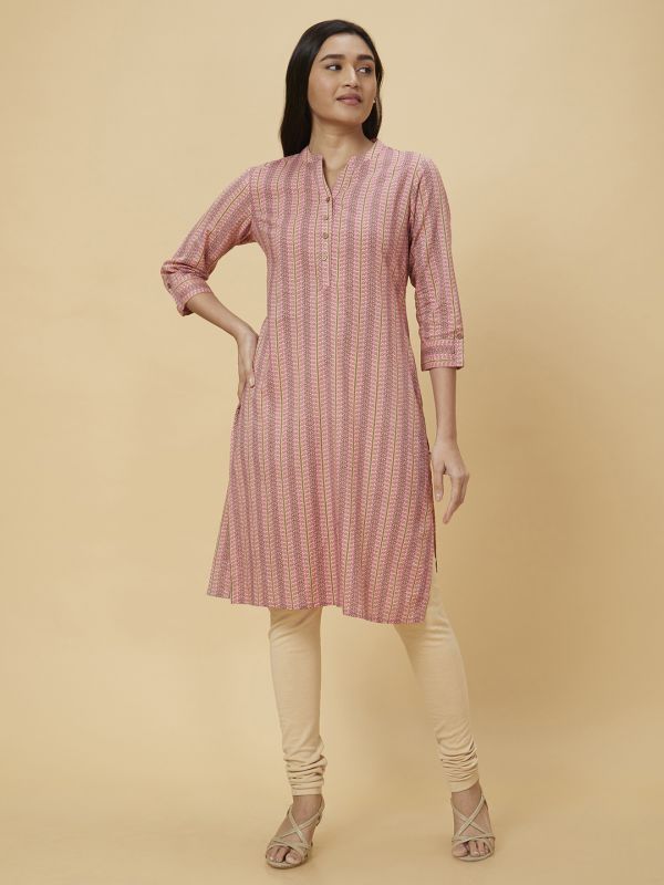 Globus Women Pink Printed Straight Kurta