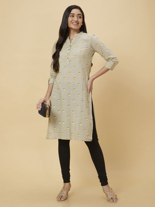 Globus Women Off White Printed Straight Kurta