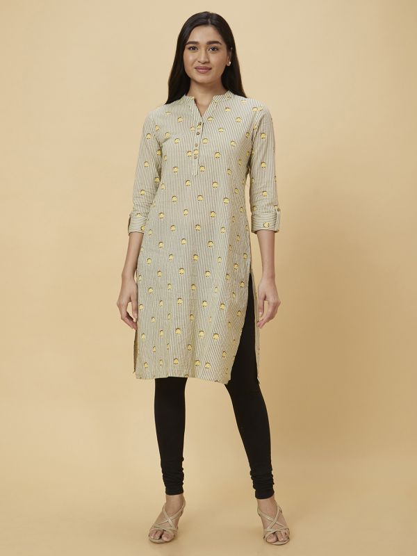 Globus Women Off White Printed Straight Kurta