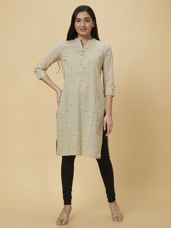 Globus Women Off White Printed Straight Kurta