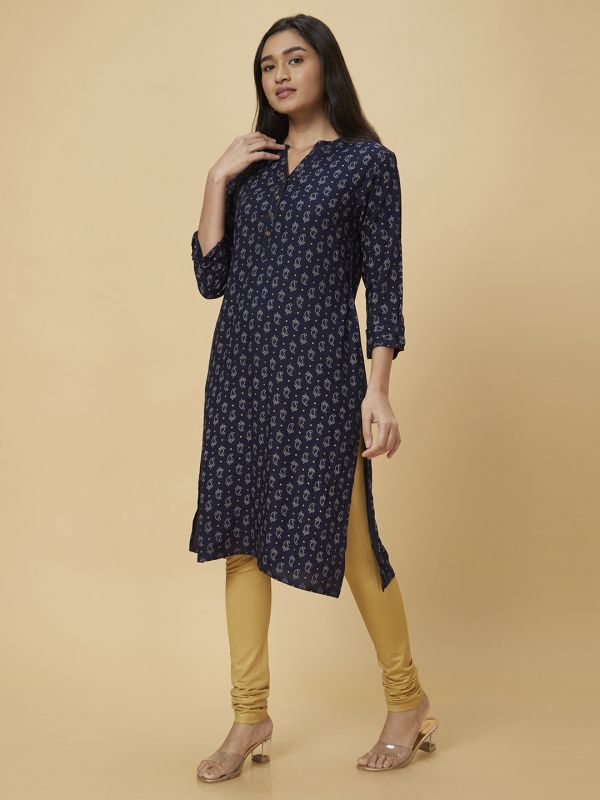 Globus Women Navy Blue Printed Straight Kurta