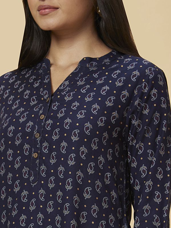 Globus Women Navy Blue Printed Straight Kurta