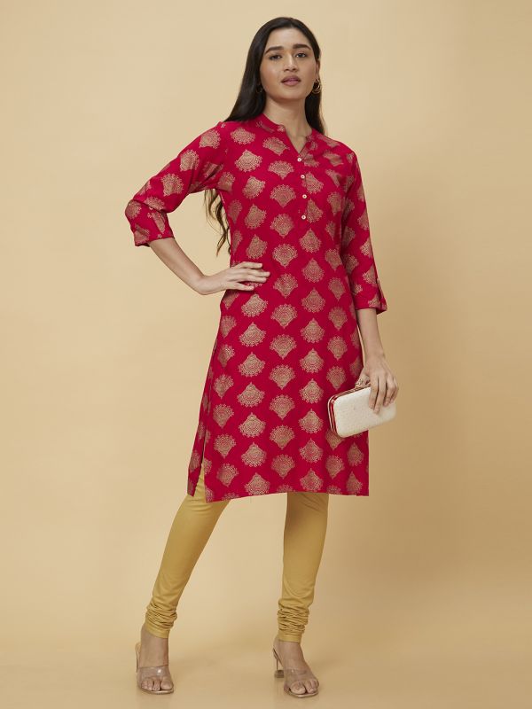 Globus Women Pink Printed Straight Kurta