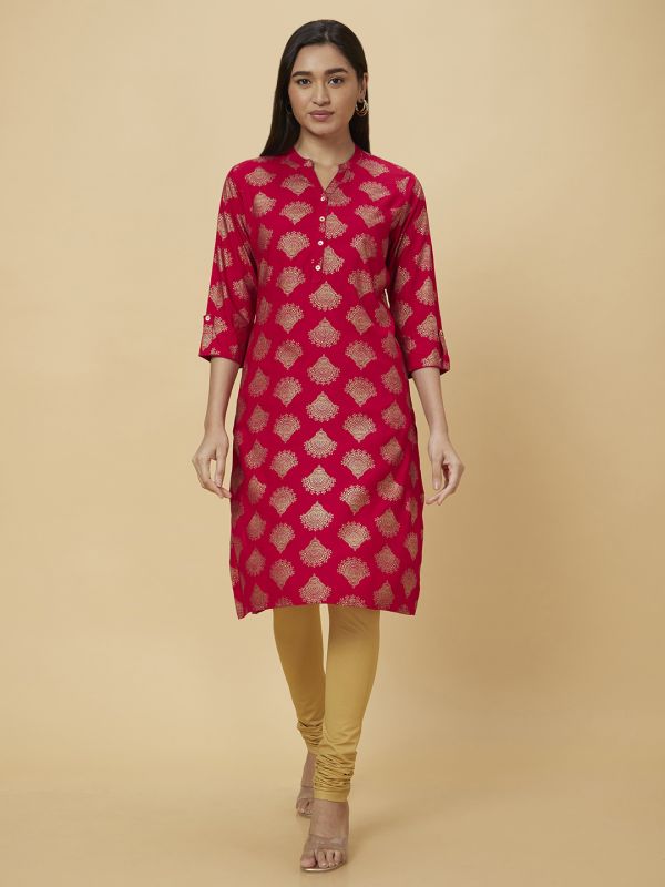 Globus Women Pink Printed Straight Kurta