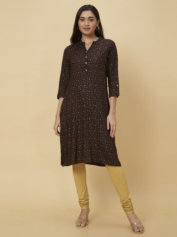 Globus Women Brown Printed Straight Kurta