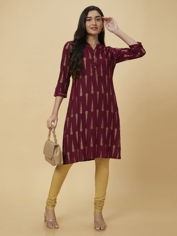 Globus Women Purple Printed Straight Kurta