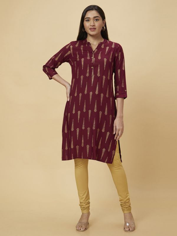 Globus Women Purple Printed Straight Kurta