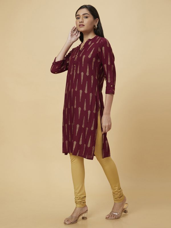 Globus Women Purple Printed Straight Kurta