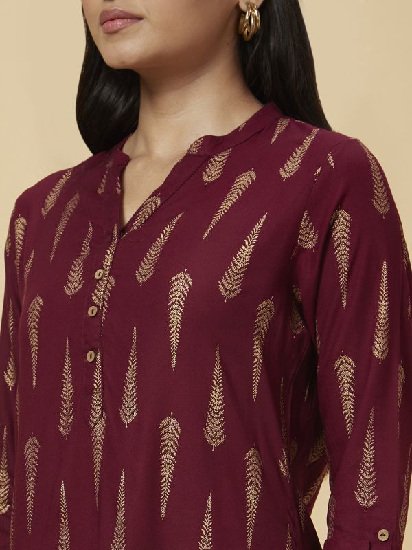 Globus Women Purple Printed Straight Kurta