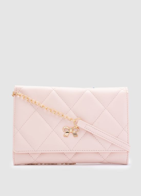 Globus Nude Textured PU Envelope Wallet with Bow Detail