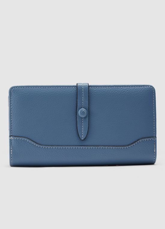 Globus Women Blueish Grey Textured Zip Around Wallet Button Closure Wallet