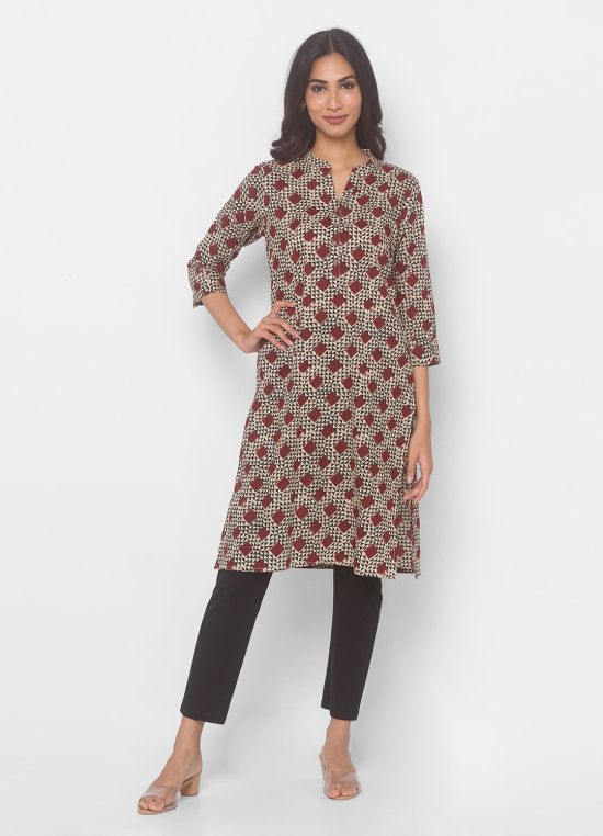 Globus Wine Printed Kurta