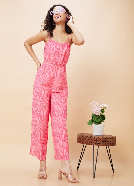 Globus Women Pink Zebra Print Strappy Jumpsuit