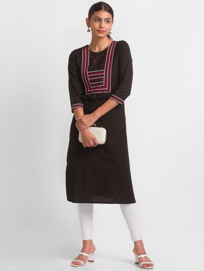 Globus Black Embroidered Kurta