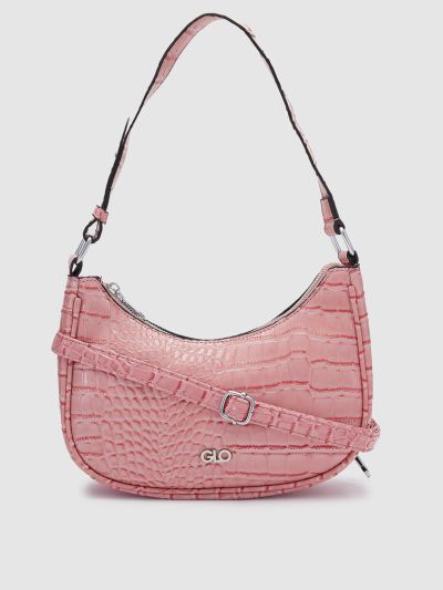 Globus Women Pink Self Design Vegan Leather Handheld Bag