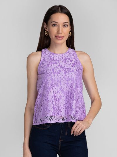 Globus Lavender Self Design Lace Top