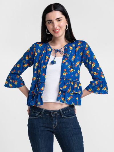 Globus Royal Blue Printed Shrug