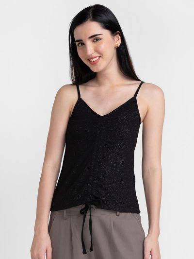 Globus Black Self Design Crop Top