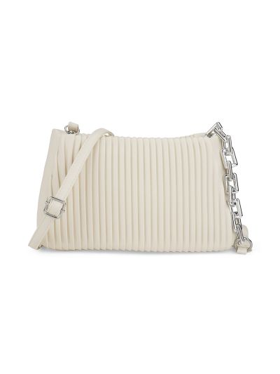 Globus Women Beige Fringed Small Party Sling Bag With Detachable Chain Detail Strap