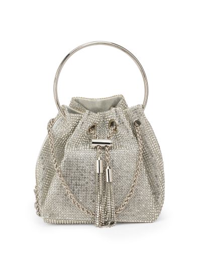 Globus Women Silver Embellished Metal Handle Party Handheld Bag With Chain Drawstring Closure