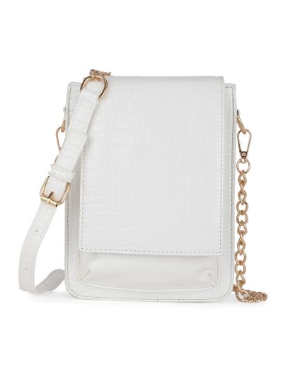 Globus Women White Animal Effect Small Rectangular Party Sling Bag With Detachable Strap