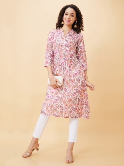 Globus Women Multi Printed Mandarin Collar A-Line Kurta