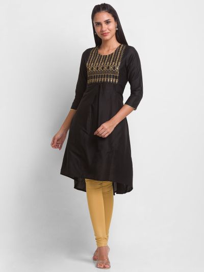 Globus Black Solid Embroidered Kurta