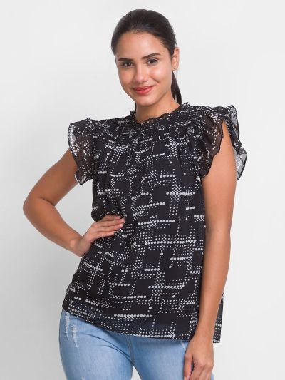 Globus Black Printed Top