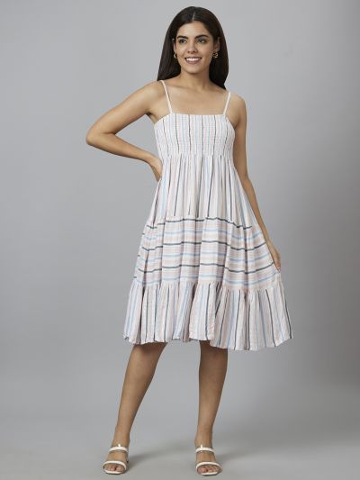 Globus Women Multi Striped Fit and Flare Dress