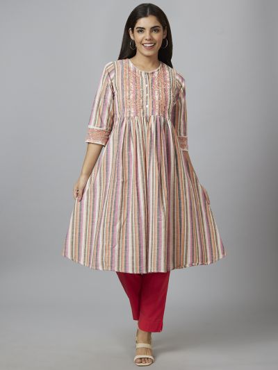 Globus Women Multi Striped A-Line Kurta