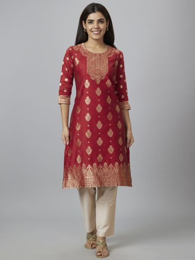 Globus Women Red Printed Straight Kurta