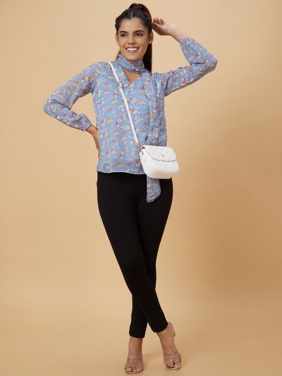 Globus Women Blue Printed Polyester Top