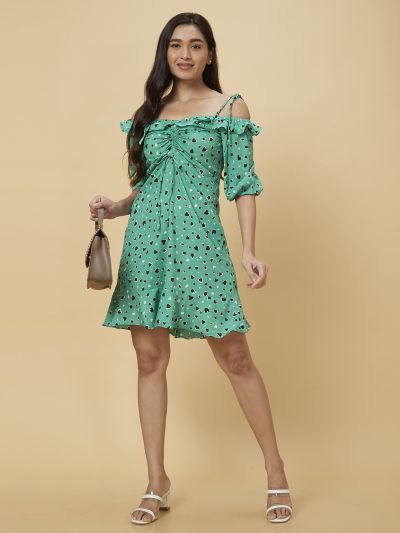 Globus Women Green Printed A-Line Dress