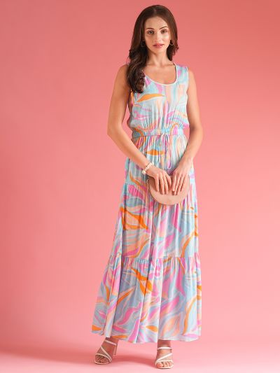 Globus Women Multicolour Abstract Fit & Flare Maxi Dress