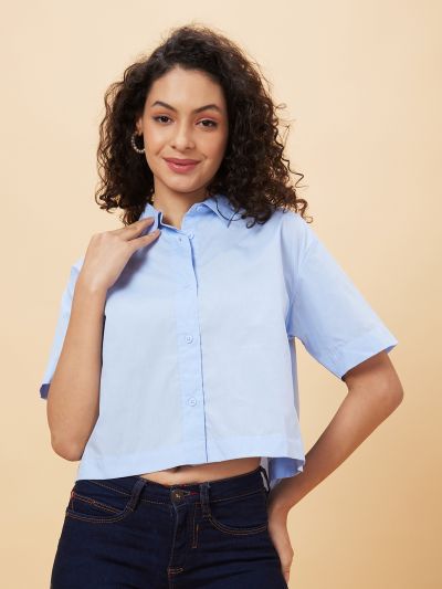 Globus Women Blue Solid Casual Shirt Style Top