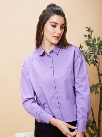 Globus Women Purple Solid Casual Button Down Shirt Style Top