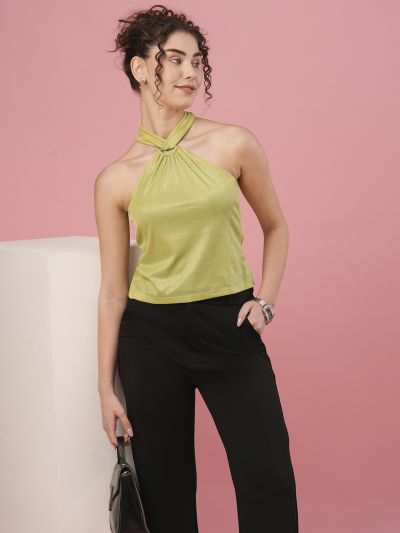 Globus Women Lime Halter Neck Party Top