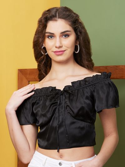 Globus Women Black Solid Party Off-Shoulder Top