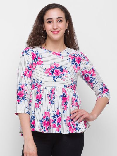 Globus White Printed Top