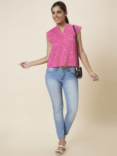 Globus Women Pink Printed Cotton Top