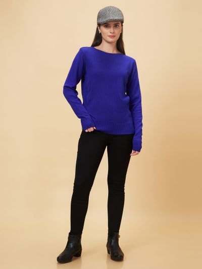 Globus Women Blue Solid Round Neck Casual Top